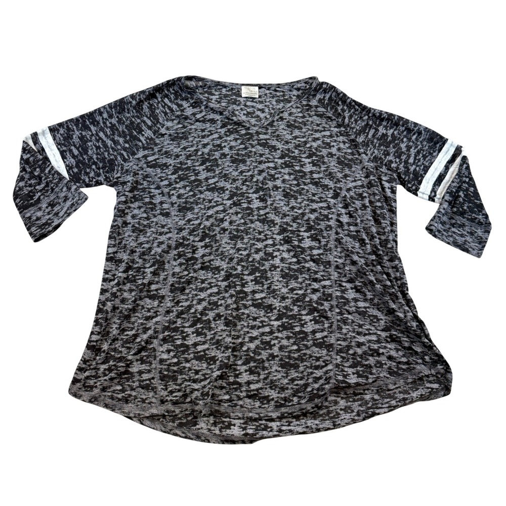 Danskin Now Womens 2X Black Soot Space Dye 3/4 Sleeve V-Neck Active See Photos